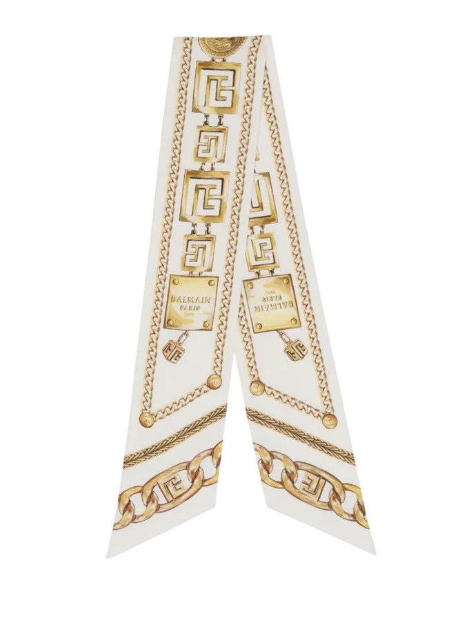 Bandana in seta stampata con motivo Balmain Chains