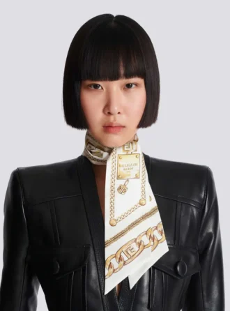 Bandana in seta stampata con motivo Balmain Chains