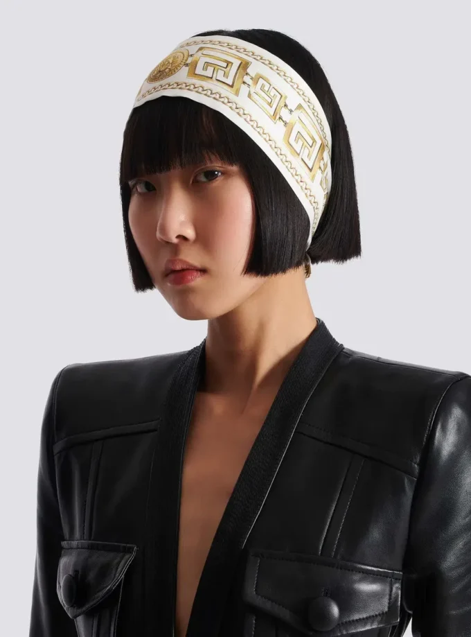 Bandana in seta stampata con motivo Balmain Chains