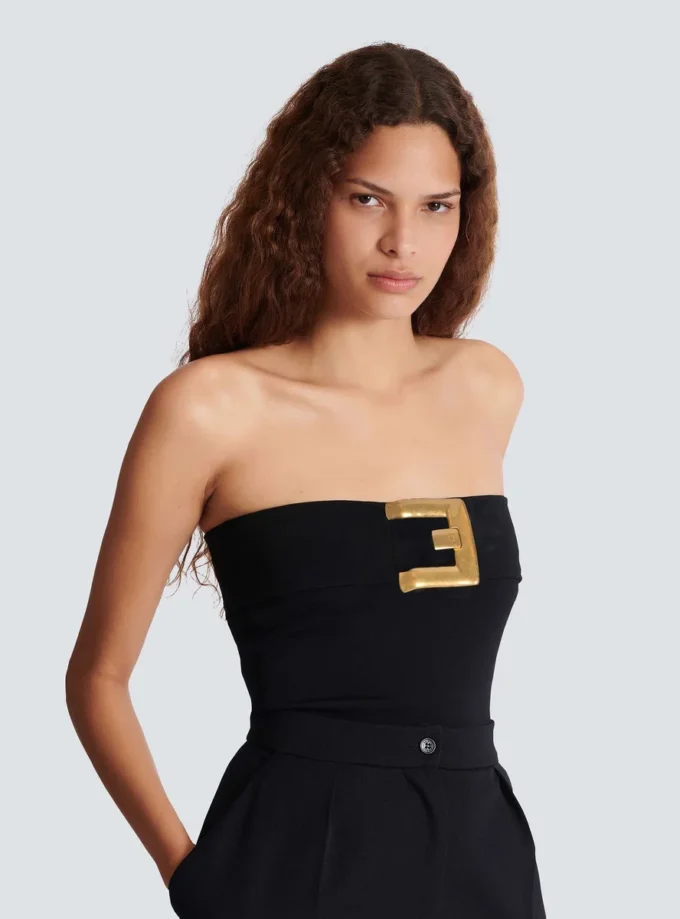 Body bustier in crêpe con cintura Body bustier in crêpe con cintura