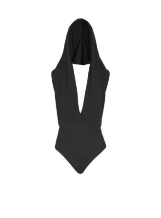 Body drappeggiato con cappuccio