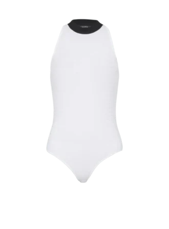 Body in maglia bicolore con monogramma