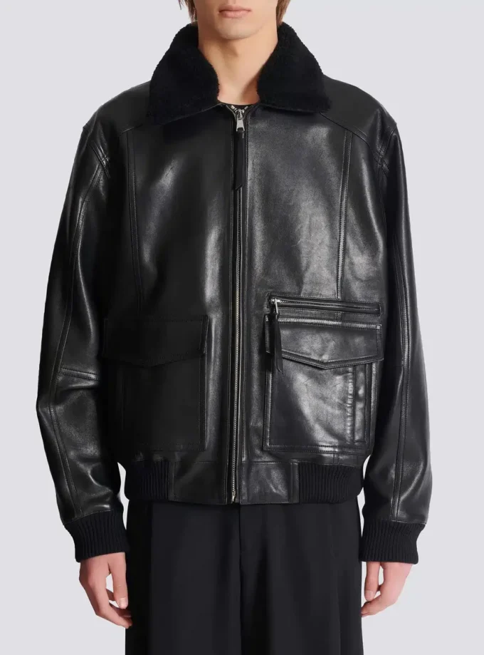 Bomber da aviatore in pelle di agnello