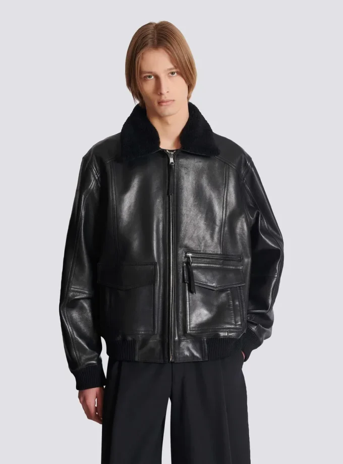 Bomber da aviatore in pelle di agnello