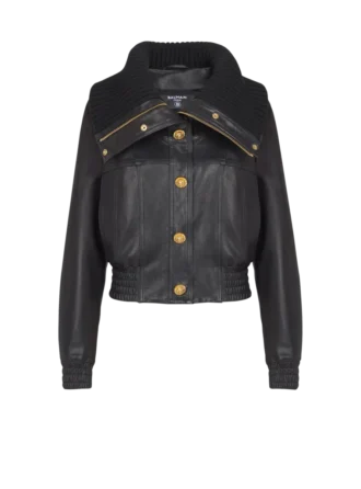 Bomber in pelle di agnello e maglia