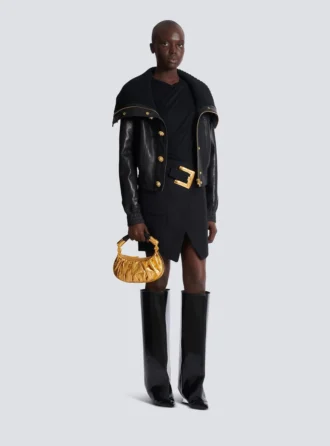 Bomber in pelle di agnello e maglia