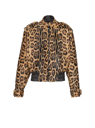 Bomber in pelle stile cavallino con motivo leopardato