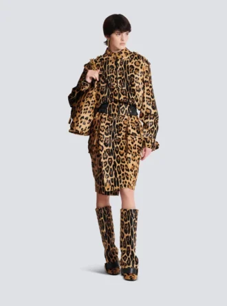 Bomber in pelle stile cavallino con motivo leopardato