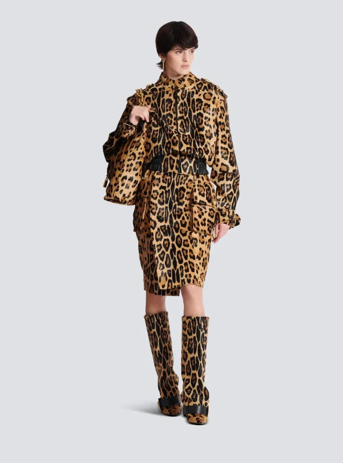 Bomber in pelle stile cavallino con motivo leopardato Bomber in pelle stile cavallino con motivo leopardato