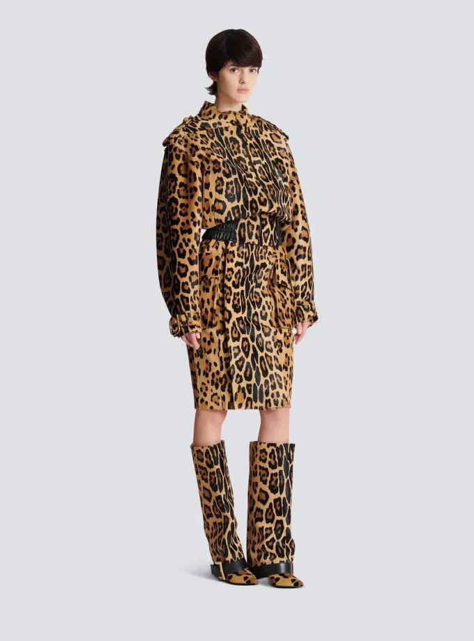 Bomber in pelle stile cavallino con motivo leopardato Bomber in pelle stile cavallino con motivo leopardato