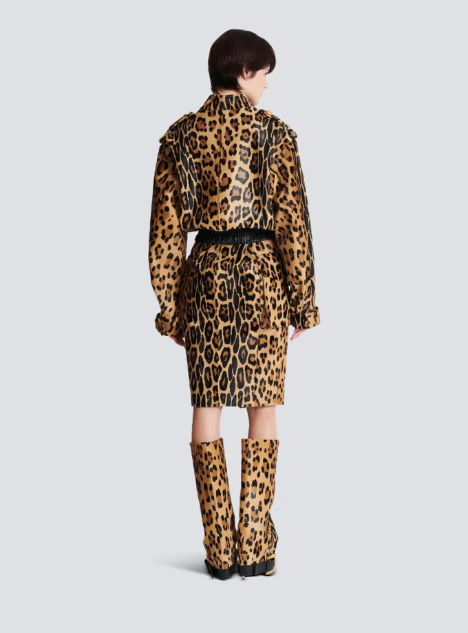Bomber in pelle stile cavallino con motivo leopardato Bomber in pelle stile cavallino con motivo leopardato