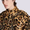 Bomber in pelle stile cavallino con motivo leopardato Bomber in pelle stile cavallino con motivo leopardato
