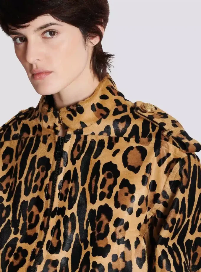Bomber in pelle stile cavallino con motivo leopardato Bomber in pelle stile cavallino con motivo leopardato