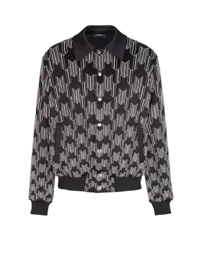 Bomber in raso con ricami in cristallo