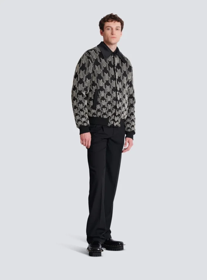 Bomber in raso con ricami in cristallo