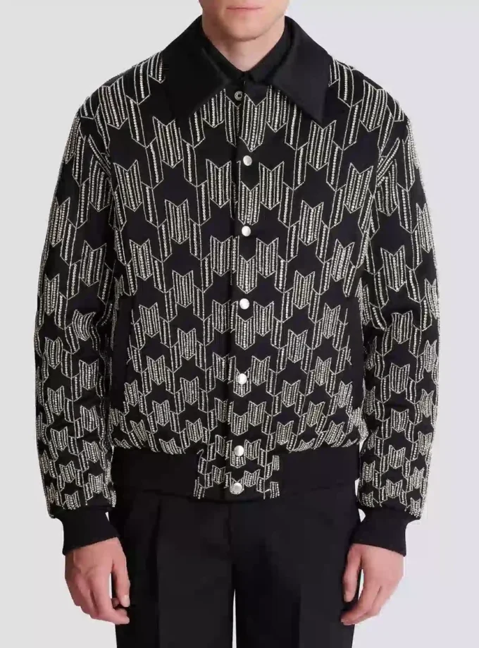 Bomber in raso con ricami in cristallo