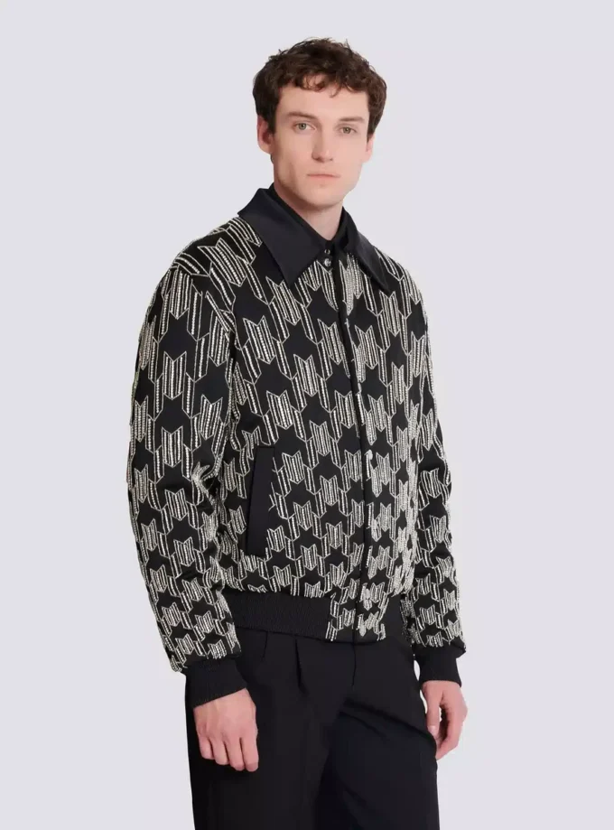 Bomber in raso con ricami in cristallo