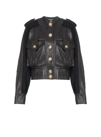 Bomber in tweed e pelle