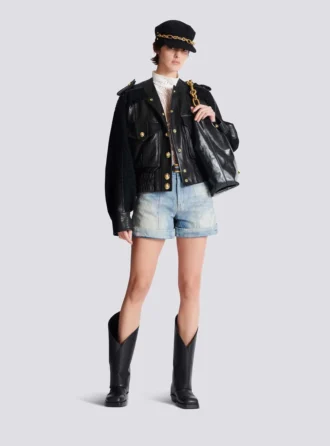 Bomber in tweed e pelle