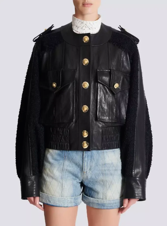 Bomber in tweed e pelle Bomber in tweed e pelle