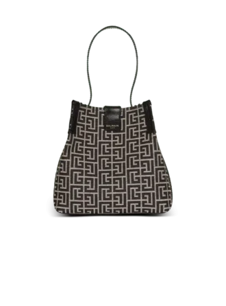 Borsa a secchiello in jacquard e pelle di vitello