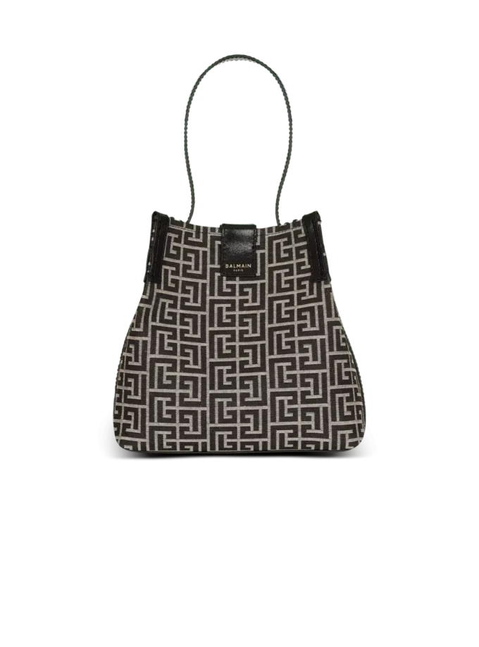 Borsa a secchiello in jacquard e pelle di vitello Borsa a secchiello in jacquard e pelle di vitello