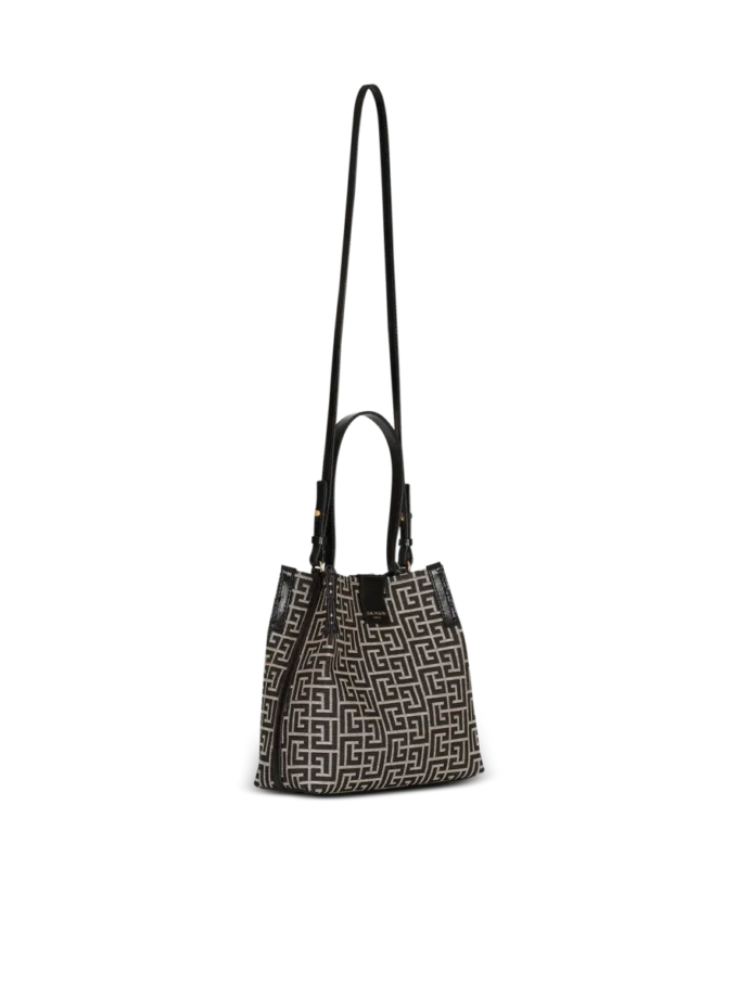 Borsa a secchiello in jacquard e pelle di vitello Borsa a secchiello in jacquard e pelle di vitello