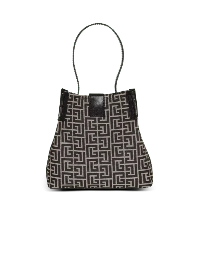 Borsa a secchiello in jacquard e pelle di vitello Borsa a secchiello in jacquard e pelle di vitello