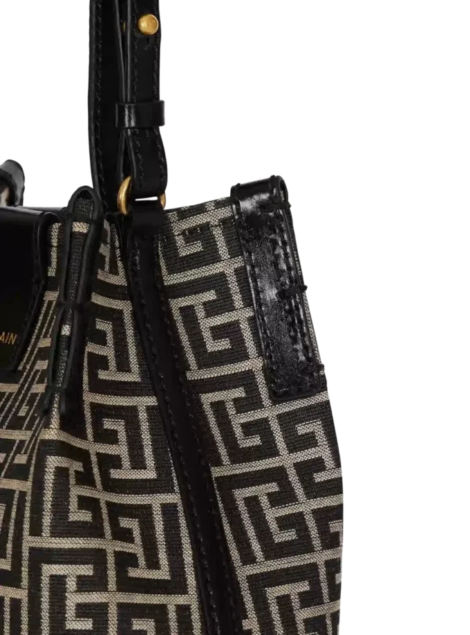 Borsa a secchiello in jacquard e pelle di vitello Borsa a secchiello in jacquard e pelle di vitello