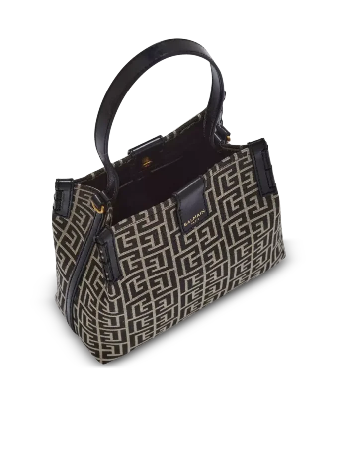 Borsa a secchiello in jacquard e pelle di vitello Borsa a secchiello in jacquard e pelle di vitello