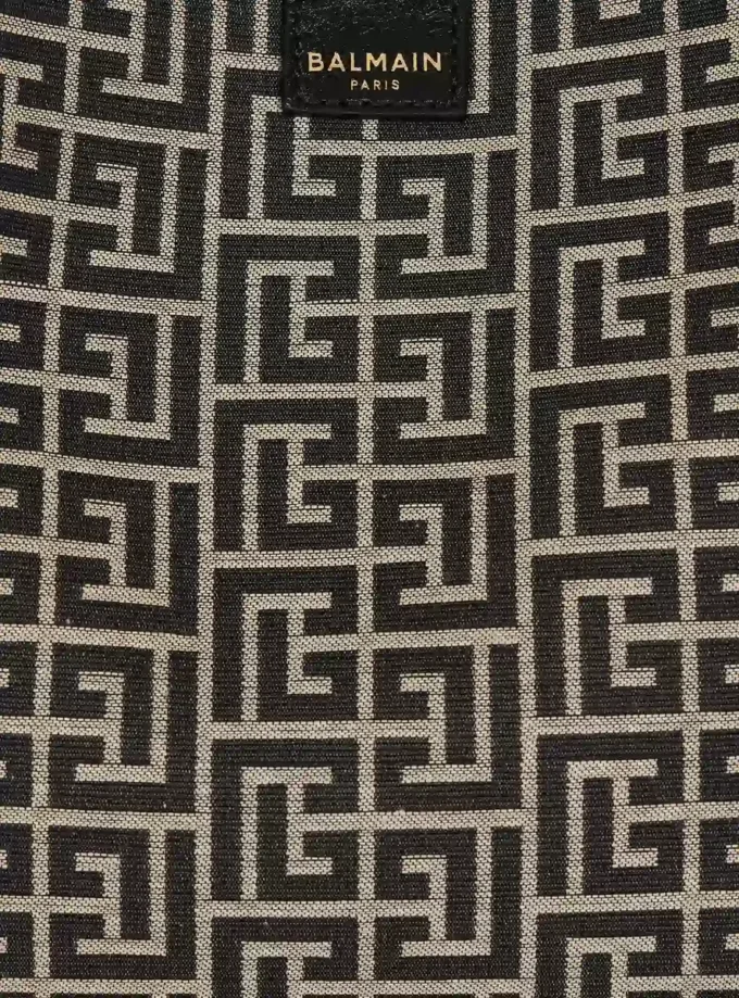 Borsa a secchiello in jacquard e pelle di vitello Borsa a secchiello in jacquard e pelle di vitello