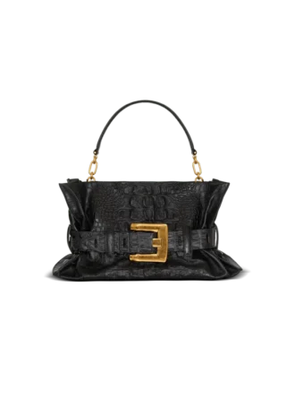 Borsa Anthem media in pelle di vitello goffrata con stampa coccodrillo
