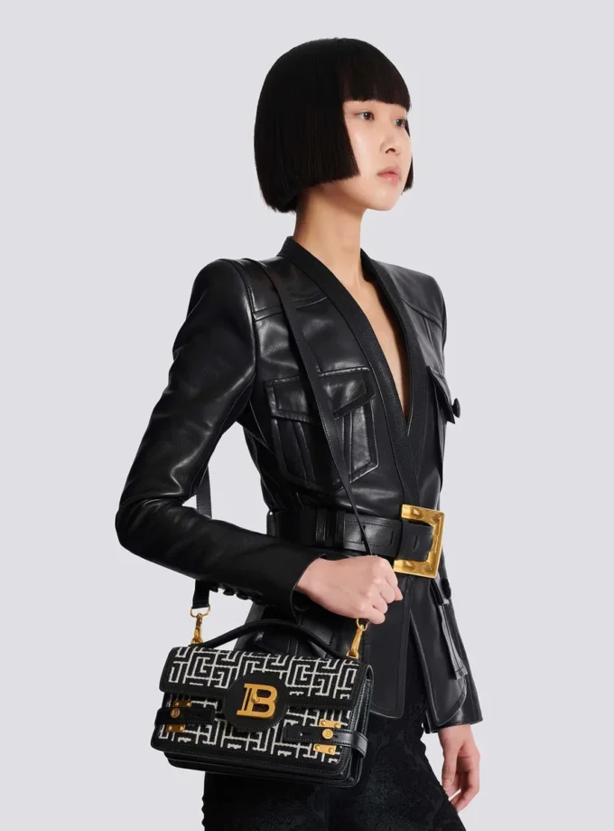 Borsa B-Buzz Shoulder 24 in pelle di vitello e tela jacquard PB Borsa B-Buzz Shoulder 24 in pelle di vitello e tela jacquard PB