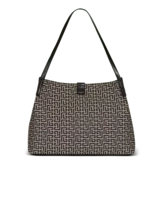 Borsa Shopper media in jacquard monogramma e pelle di vitello