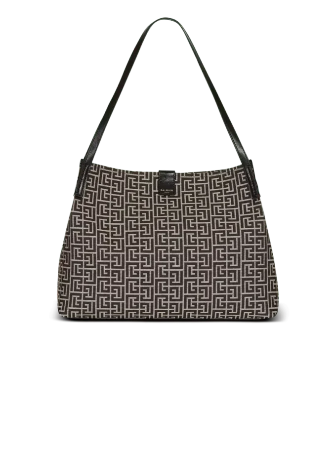 Borsa Shopper media in jacquard monogramma e pelle di vitello Borsa Shopper media in jacquard monogramma e pelle di vitello