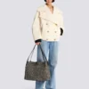 Borsa Shopper media in jacquard monogramma e pelle di vitello Borsa Shopper media in jacquard monogramma e pelle di vitello