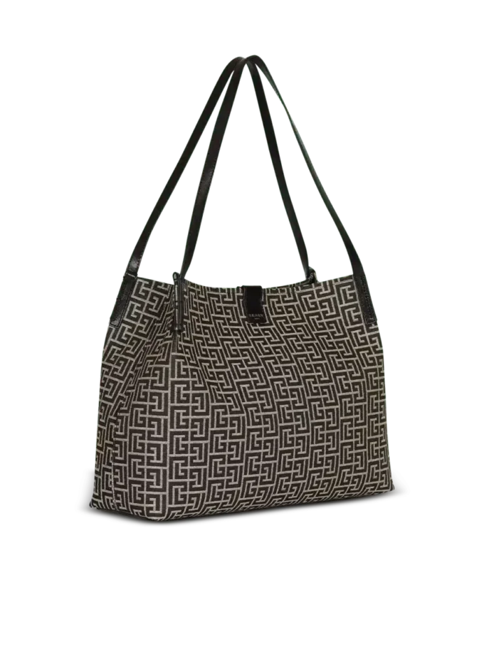 Borsa Shopper media in jacquard monogramma e pelle di vitello Borsa Shopper media in jacquard monogramma e pelle di vitello