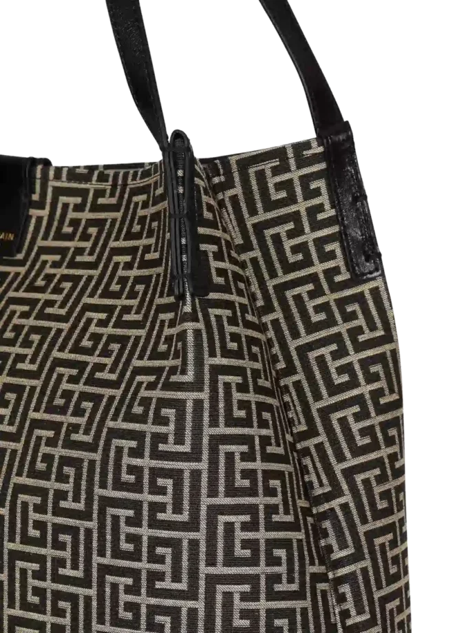 Borsa Shopper media in jacquard monogramma e pelle di vitello Borsa Shopper media in jacquard monogramma e pelle di vitello