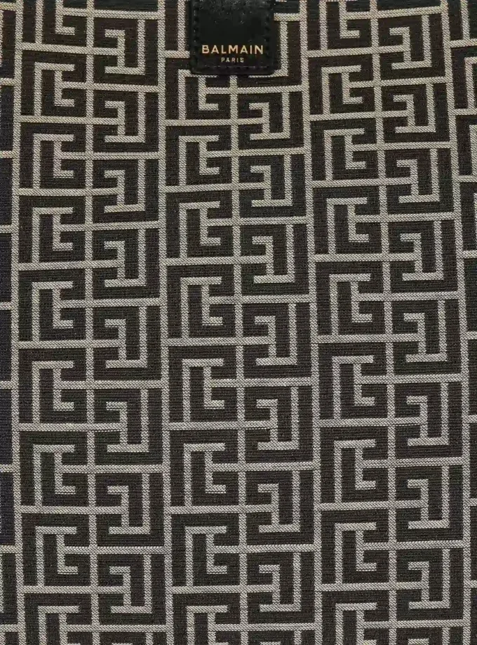 Borsa Shopper media in jacquard monogramma e pelle di vitello Borsa Shopper media in jacquard monogramma e pelle di vitello