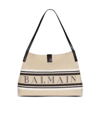 Borsa Shopper media in tela e pelle di vitello