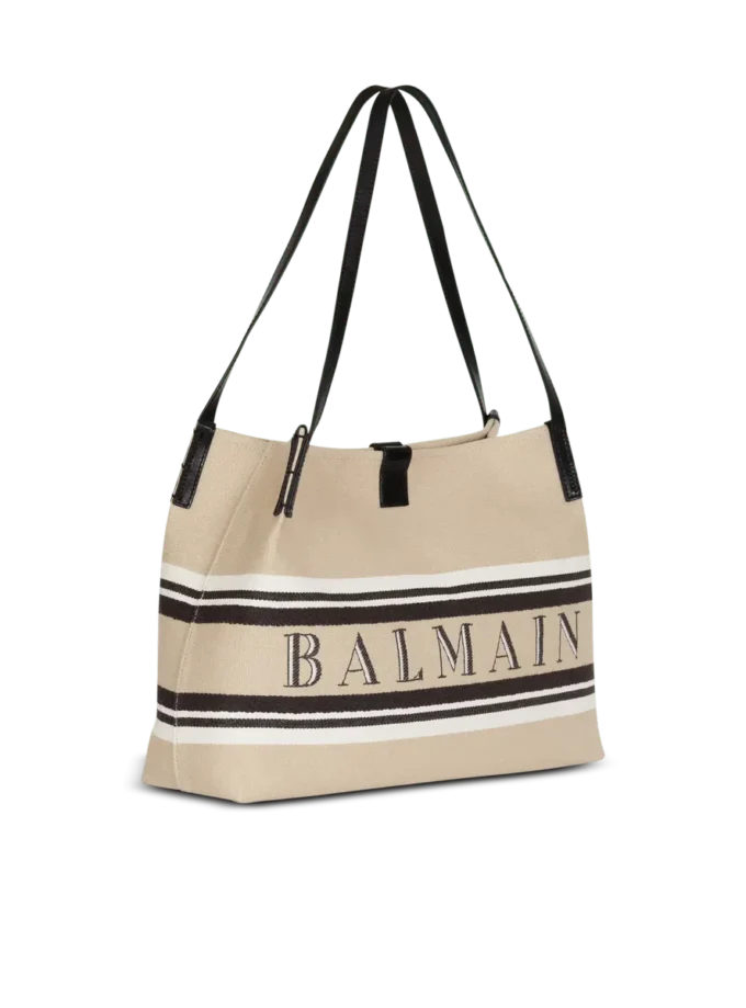 Borsa Shopper media in tela e pelle di vitello Borsa Shopper media in tela e pelle di vitello