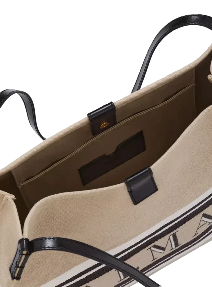 Borsa Shopper media in tela e pelle di vitello Borsa Shopper media in tela e pelle di vitello