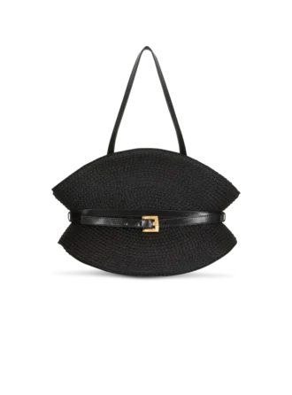 Borsa Shuffle Medium in pelle di vitello e rafia