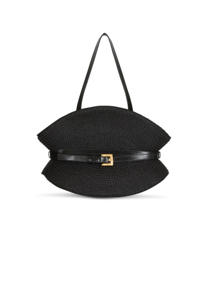 Borsa Shuffle Medium in pelle di vitello e rafia Borsa Shuffle Medium in pelle di vitello e rafia