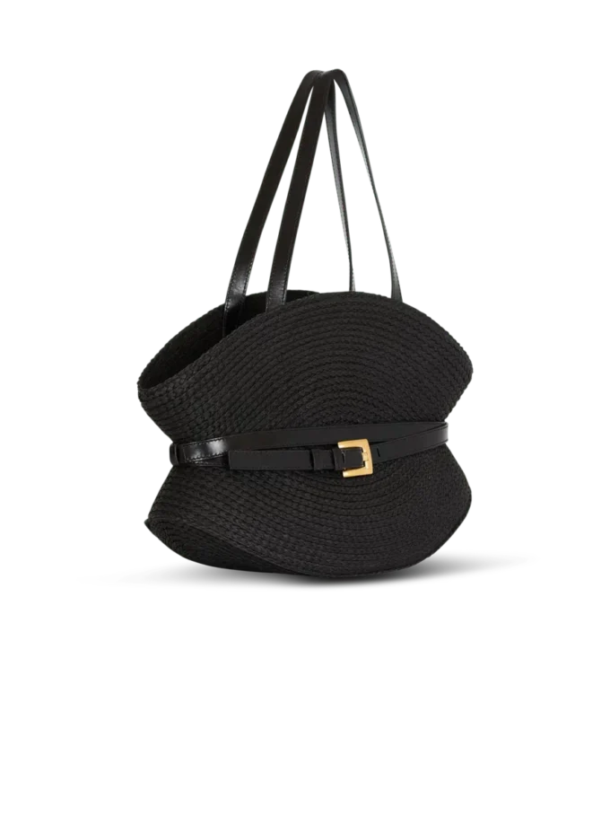 Borsa Shuffle Medium in pelle di vitello e rafia Borsa Shuffle Medium in pelle di vitello e rafia