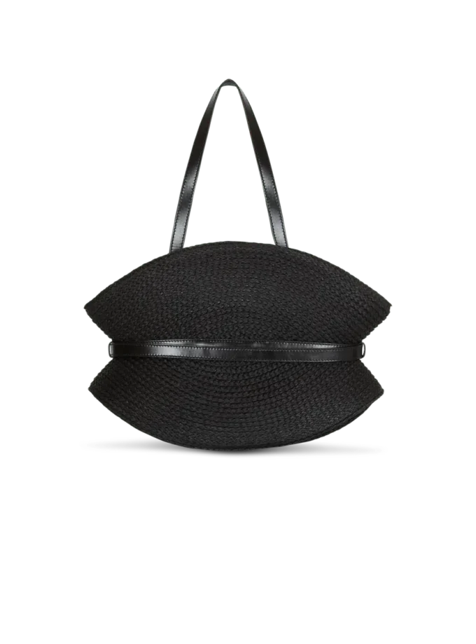 Borsa Shuffle Medium in pelle di vitello e rafia Borsa Shuffle Medium in pelle di vitello e rafia