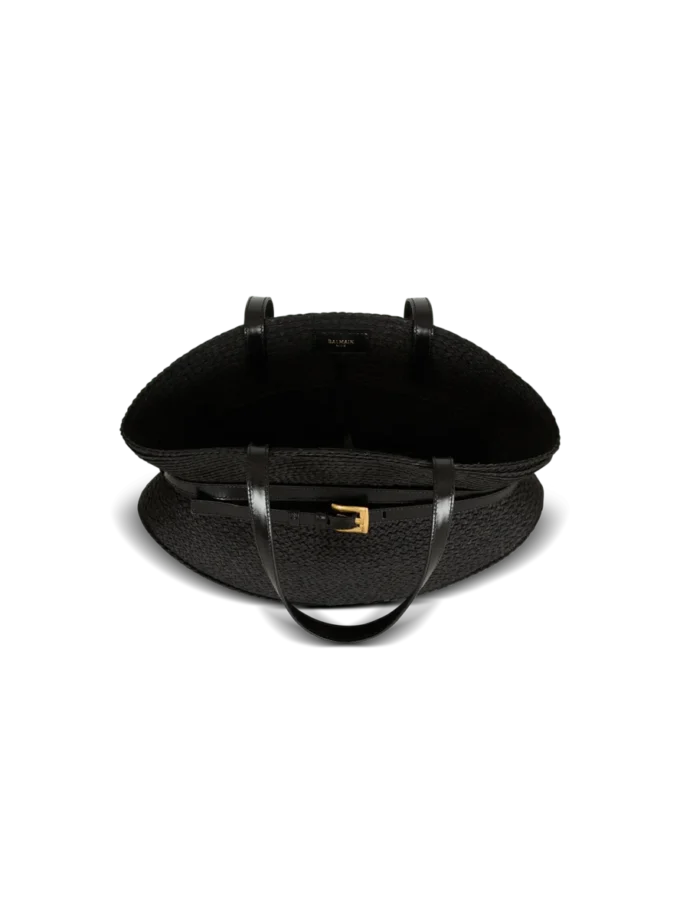 Borsa Shuffle Medium in pelle di vitello e rafia Borsa Shuffle Medium in pelle di vitello e rafia