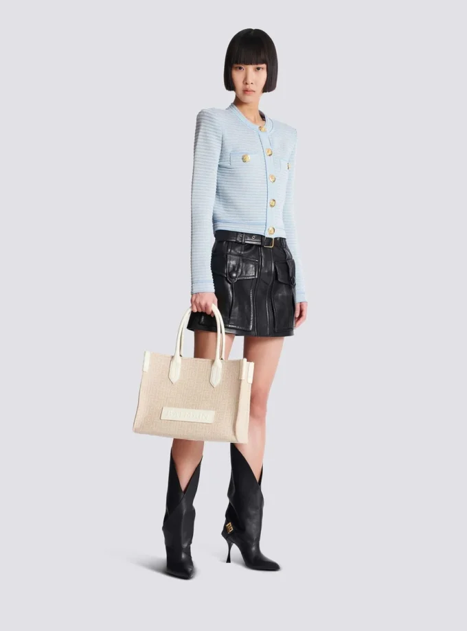 Borsa tote B-Army 36 in tela jacquard con monogramma e pelle Borsa tote B-Army 36 in tela jacquard con monogramma e pelle