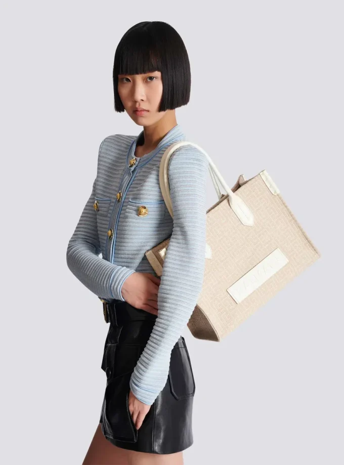 Borsa tote B-Army 36 in tela jacquard con monogramma e pelle Borsa tote B-Army 36 in tela jacquard con monogramma e pelle