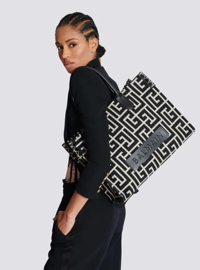 Borsa tote in jacquard con monogramma B-Army 42 e pelle Borsa tote in jacquard con monogramma B-Army 42 e pelle